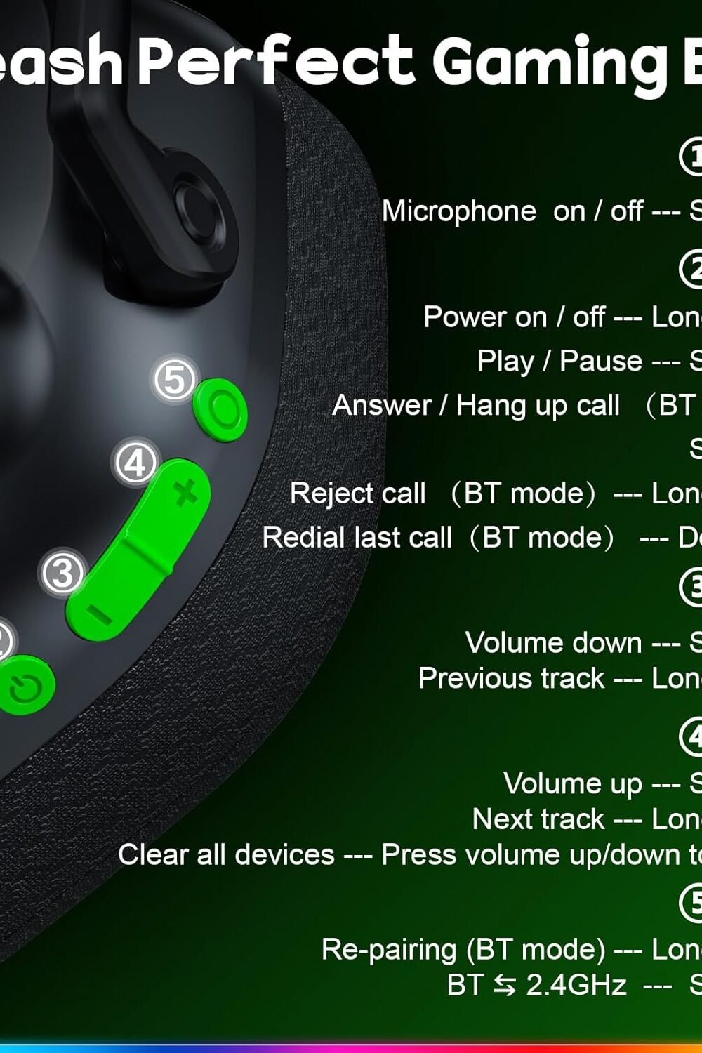 Wireless Gamg Headset With Microphone - Dual-Mode Blueoth - Image 10