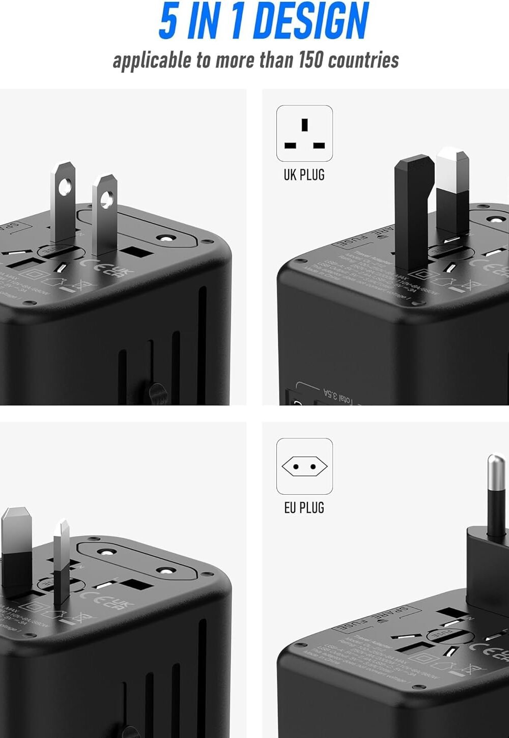 Vylee Universal Avel Dapter - Worldwide Usb Charger - Image 4