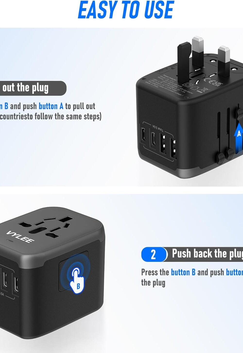Vylee Universal Avel Dapter - Worldwide Usb Charger - Image 5