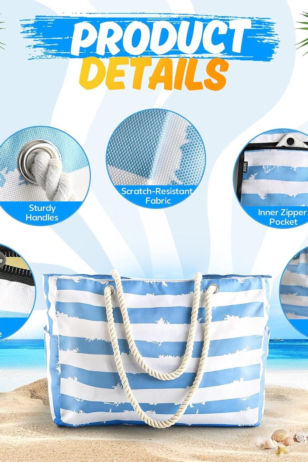 Large Waterproof Beach Bag For Men &Amp; Women - Sandproof Tote - Image 6