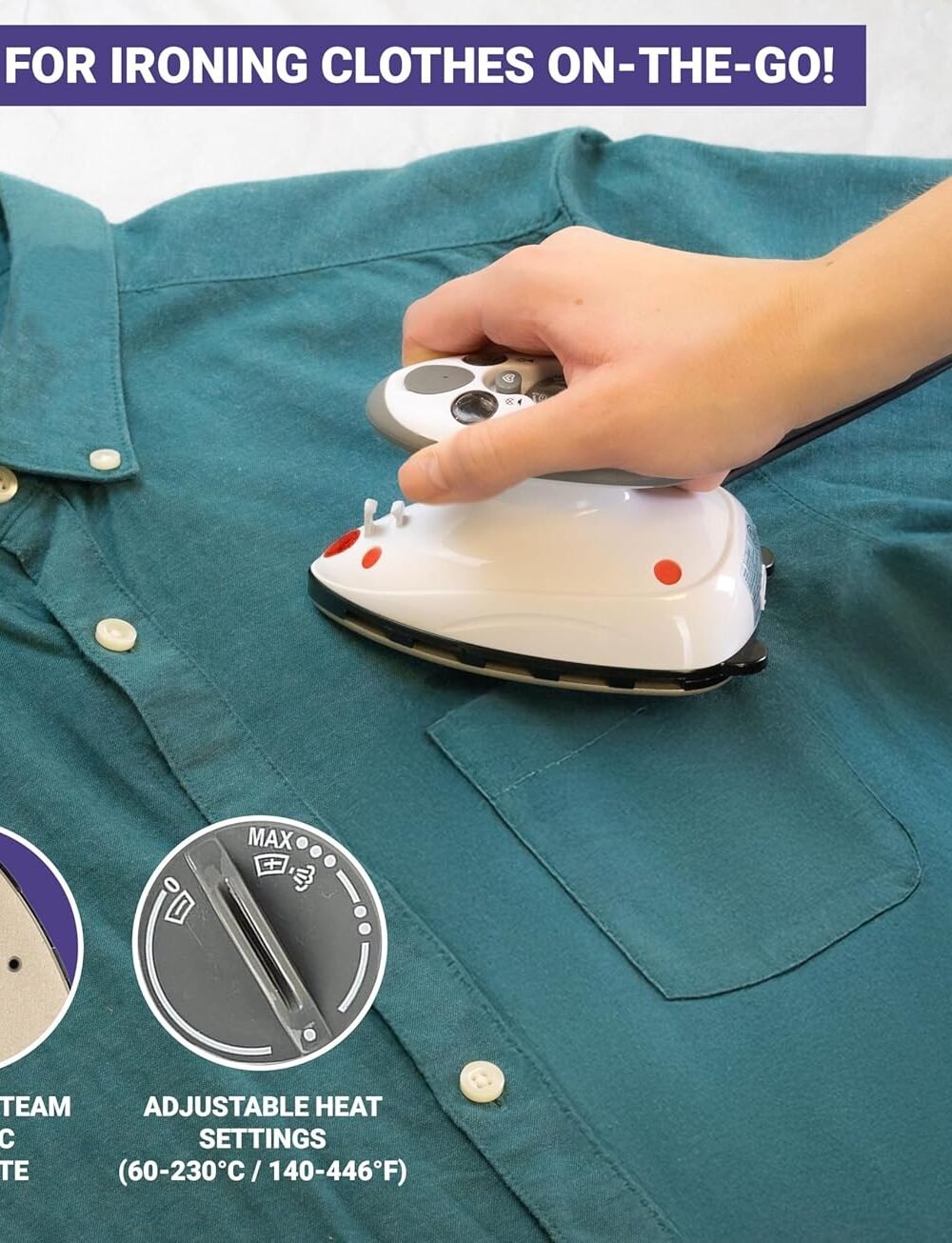 Quilted Bear Mini Steam Iron - Lightweight Travel Iron Black - Image 4