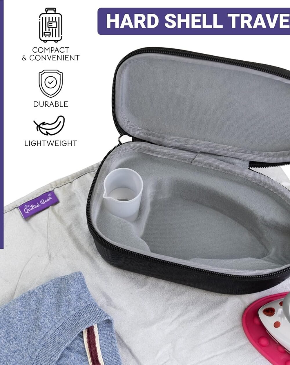 Quilted Bear Mini Steam Iron - Lightweight Travel Iron Black - Image 5