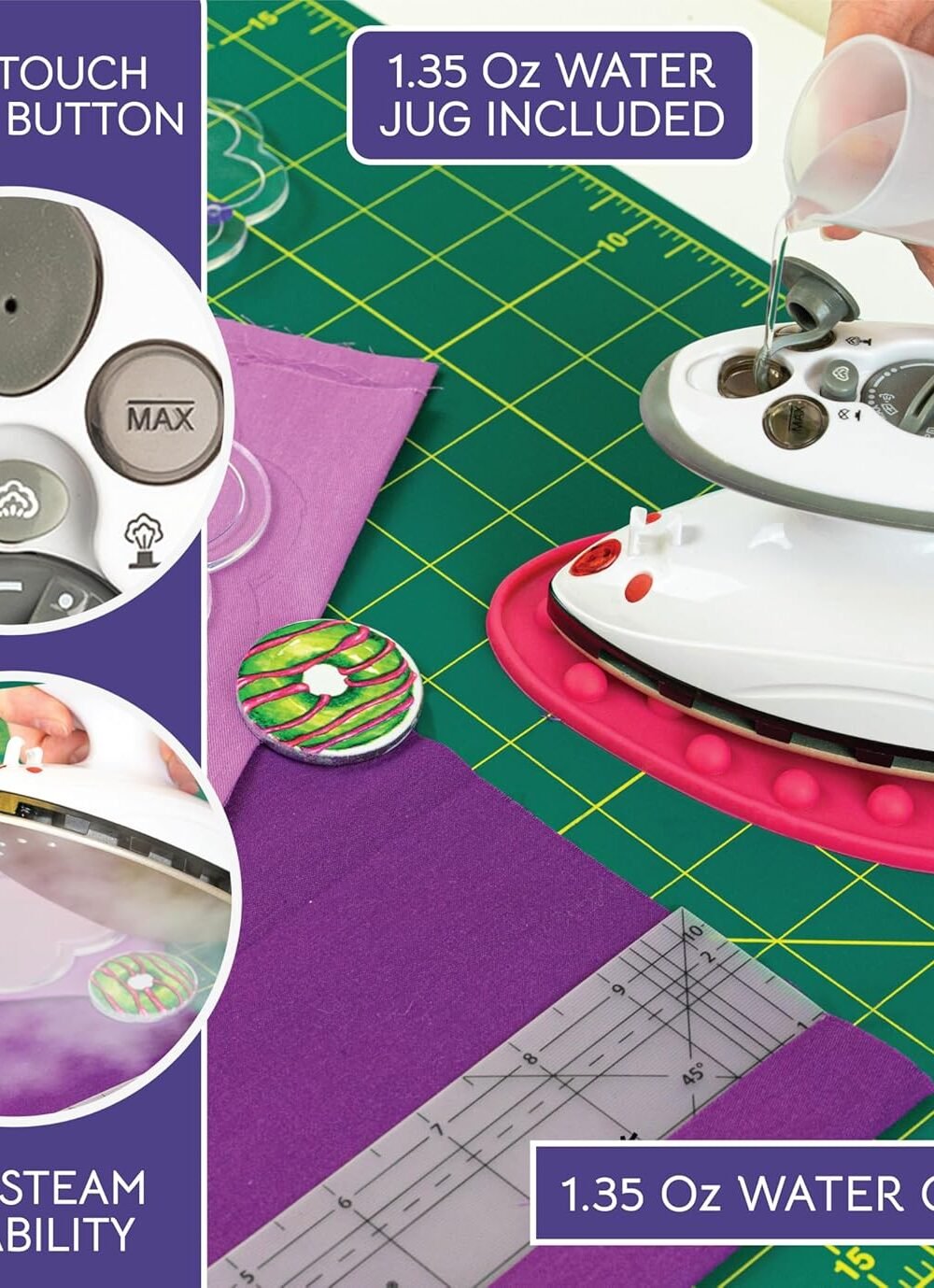 Quilted Bear Mini Steam Iron - Lightweight Travel Iron Black - Image 8