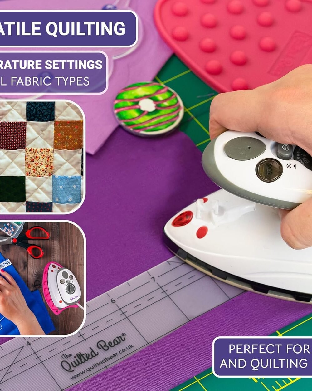 Quilted Bear Mini Steam Iron - Lightweight Travel Iron Black - Image 9