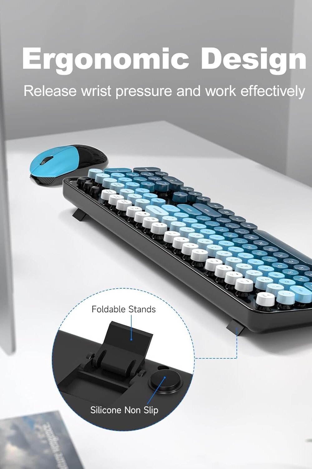 Mofii Retro Wireless Keyboard &Amp; Mouse Combo - Black Blue Gradient - Image 4