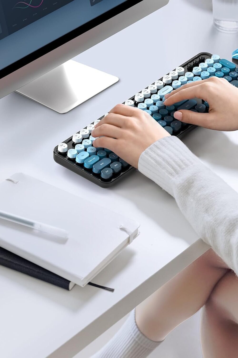 Mofii Retro Wireless Keyboard &Amp; Mouse Combo - Black Blue Gradient - Image 7