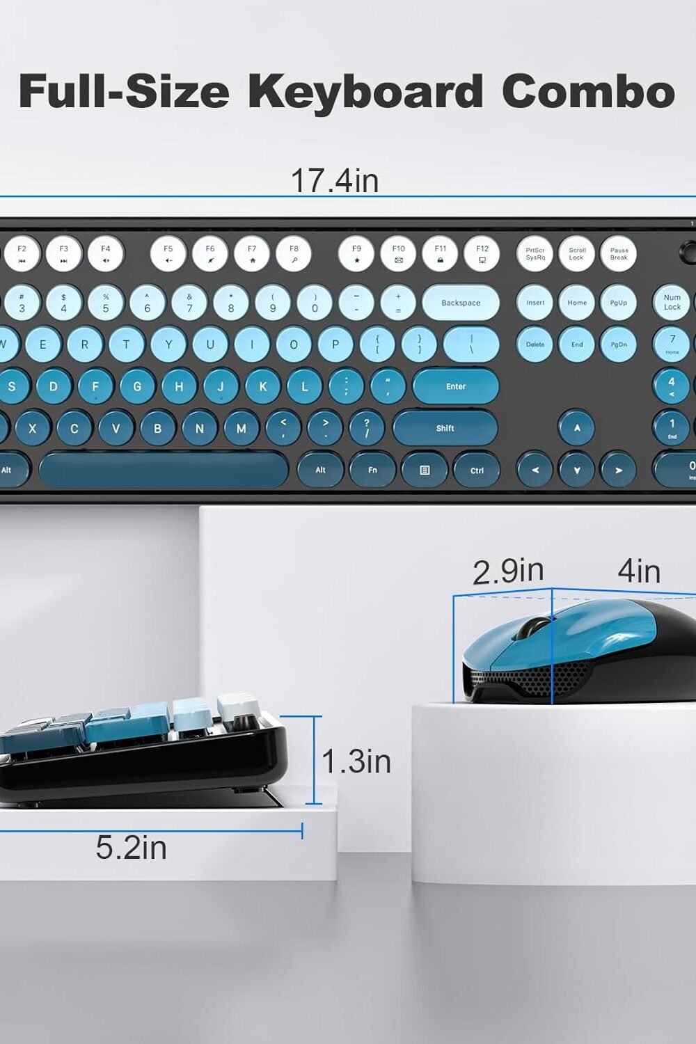 Mofii Retro Wireless Keyboard &Amp; Mouse Combo - Black Blue Gradient - Image 8