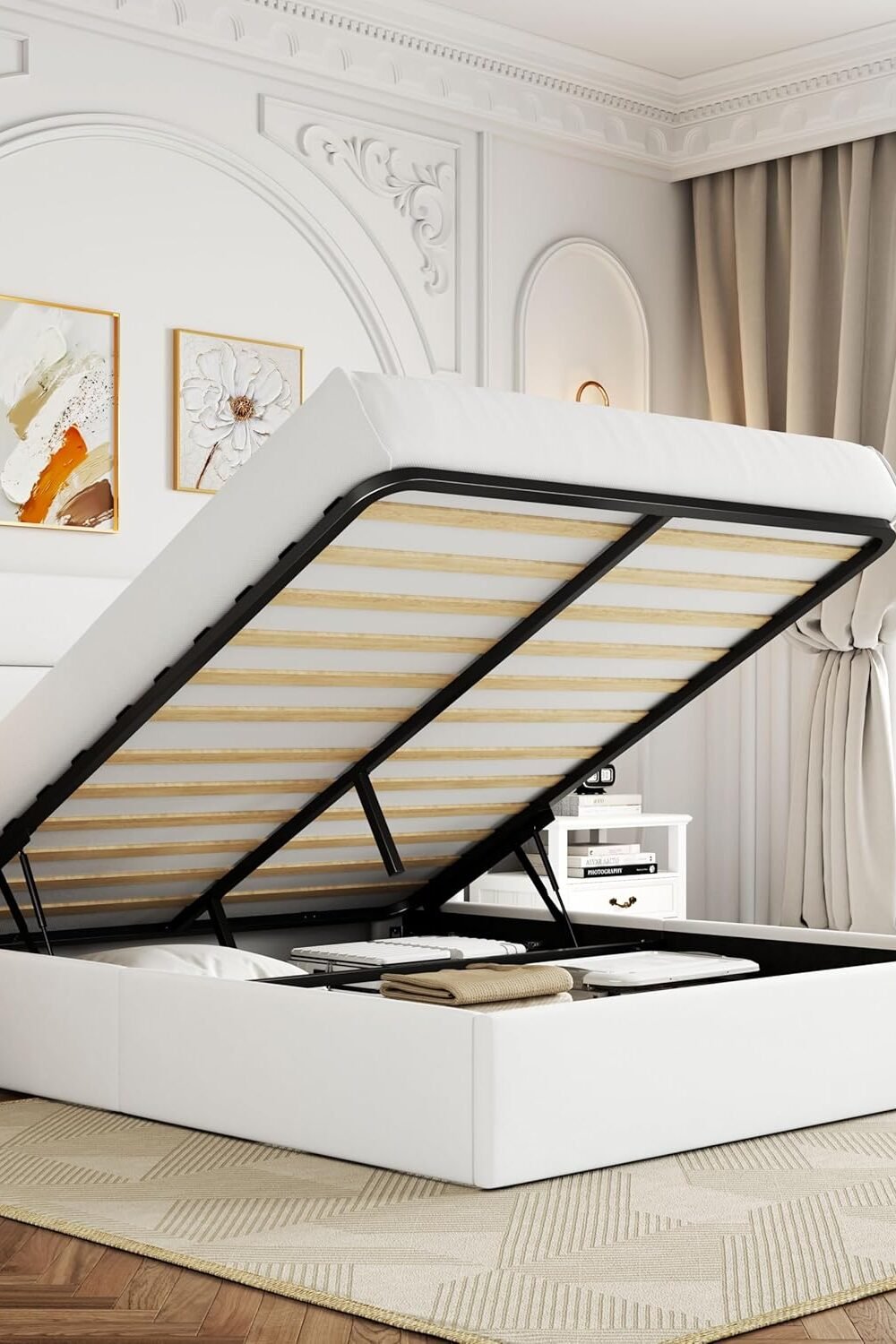 &Quot;Allewie Velvet Lift Up Storage Bed With Wingback Headboard - White&Quot; Amazon Coupons 50% To 80% - Image 2