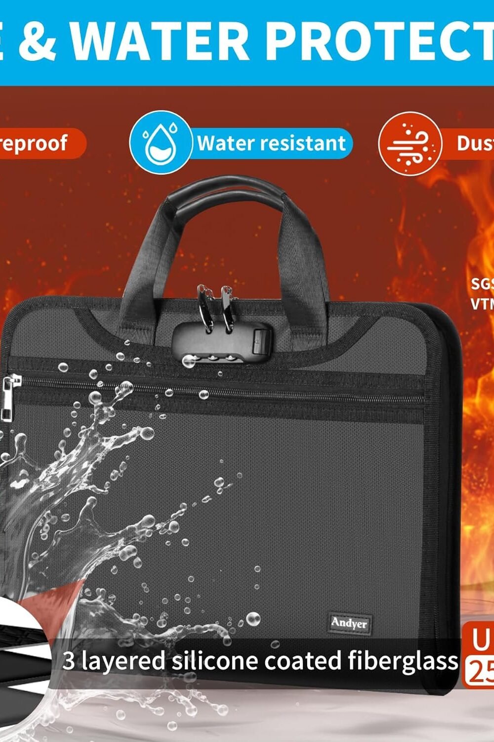 Fireproof Ccordion File Organizer With Lock - Image 2