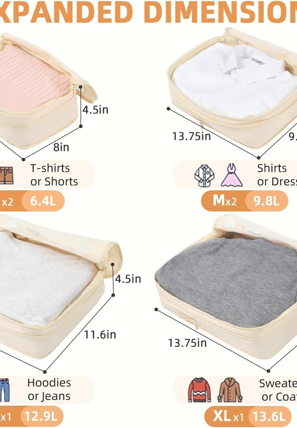 Expandable Packg Cubes Set - Beige Organizers - Image 2