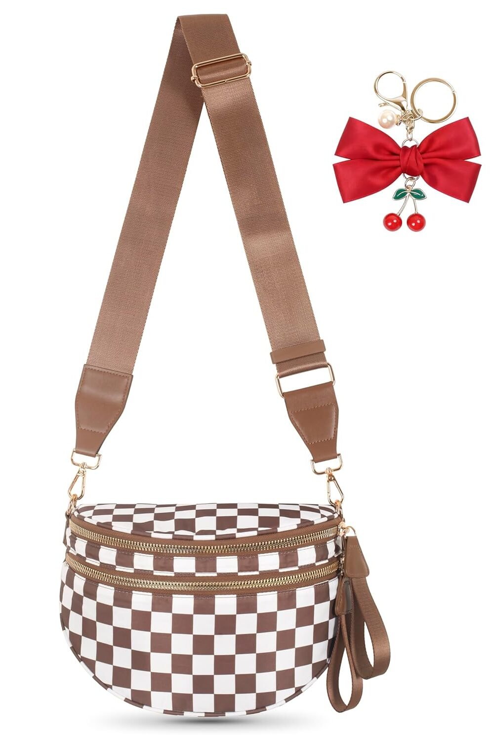 Stylish Brown Checkered Crossbody Bag Women - Image 2