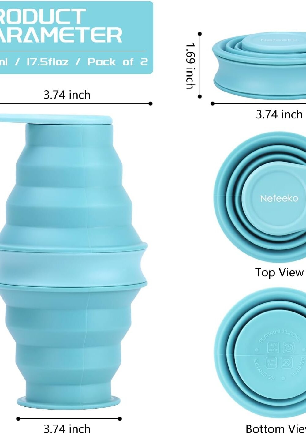 Collapsible 17Oz Water Bottle - Bpa Free Silicone, Leak Proof - Image 2