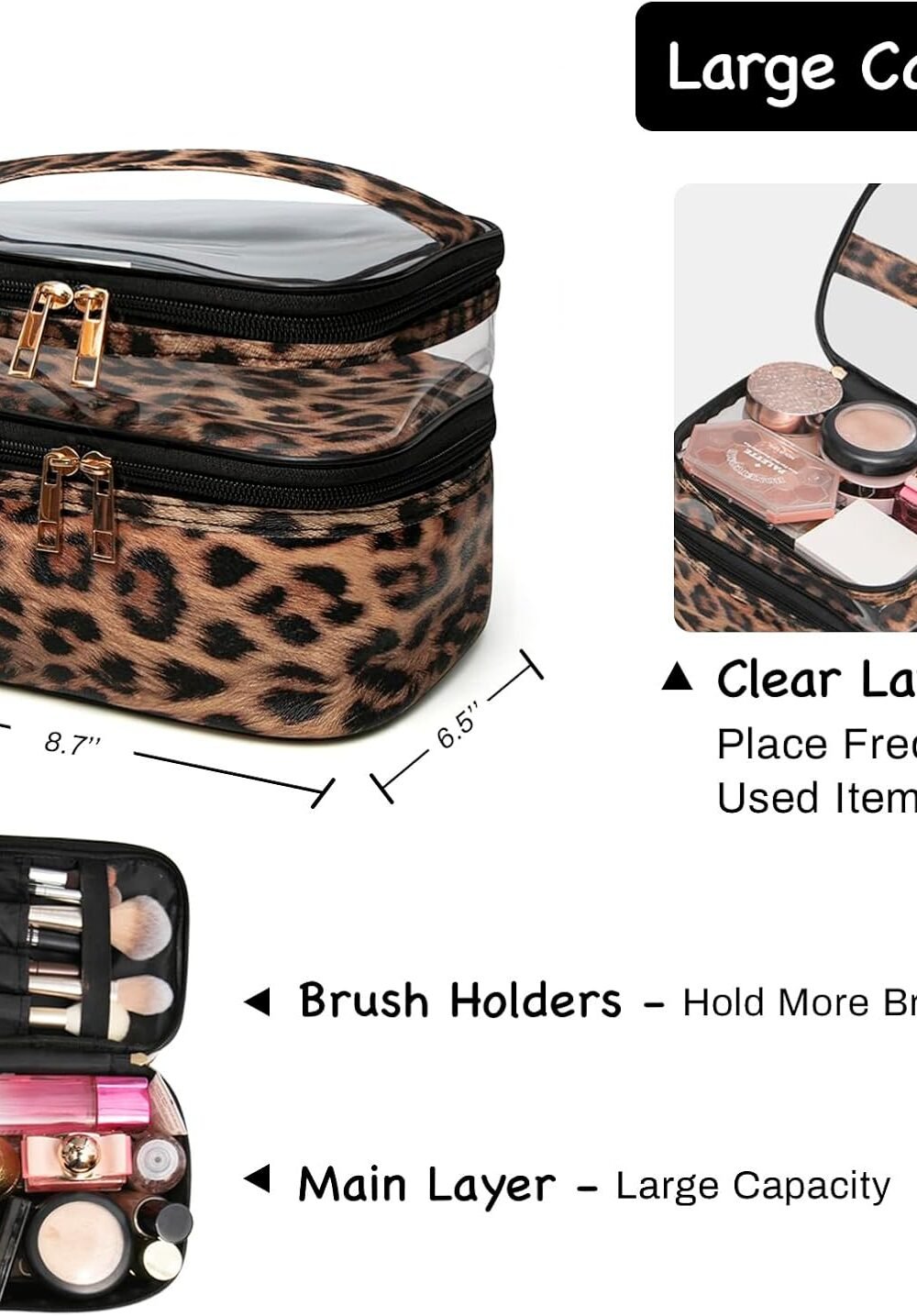 Waterproof Double-Layer Leopard Makeup Bag - Image 2