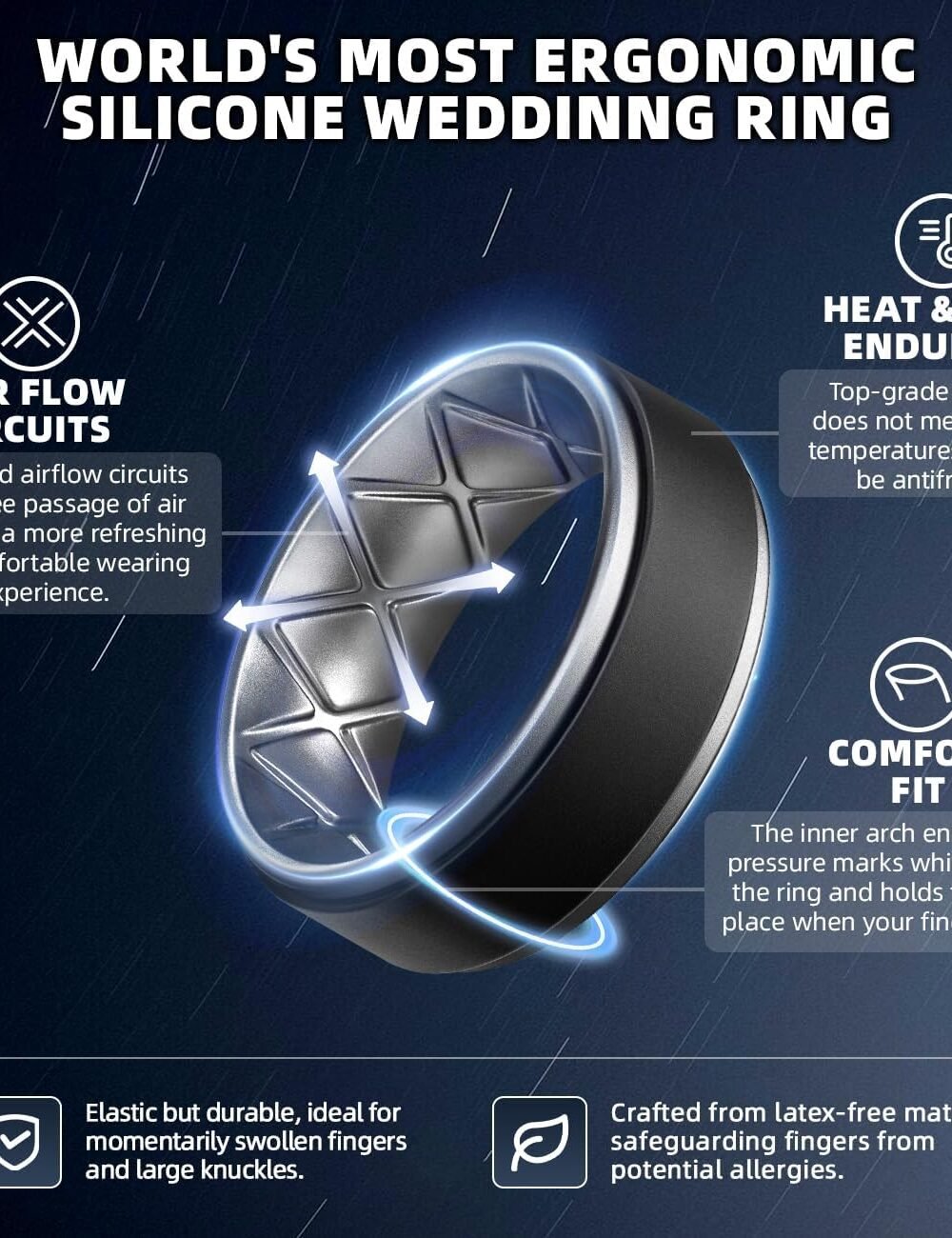 Egnaro Breathable Silicone Weddg Bands Men - Image 2