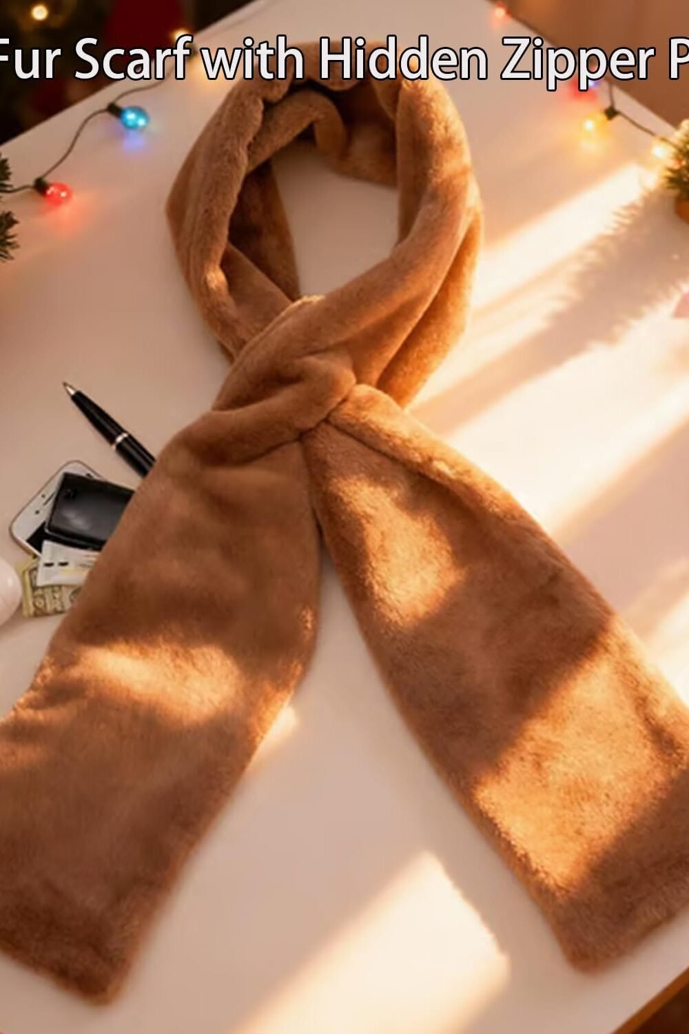 Faux Fur Scarf With Hidden Zipper Pocket - Image 2