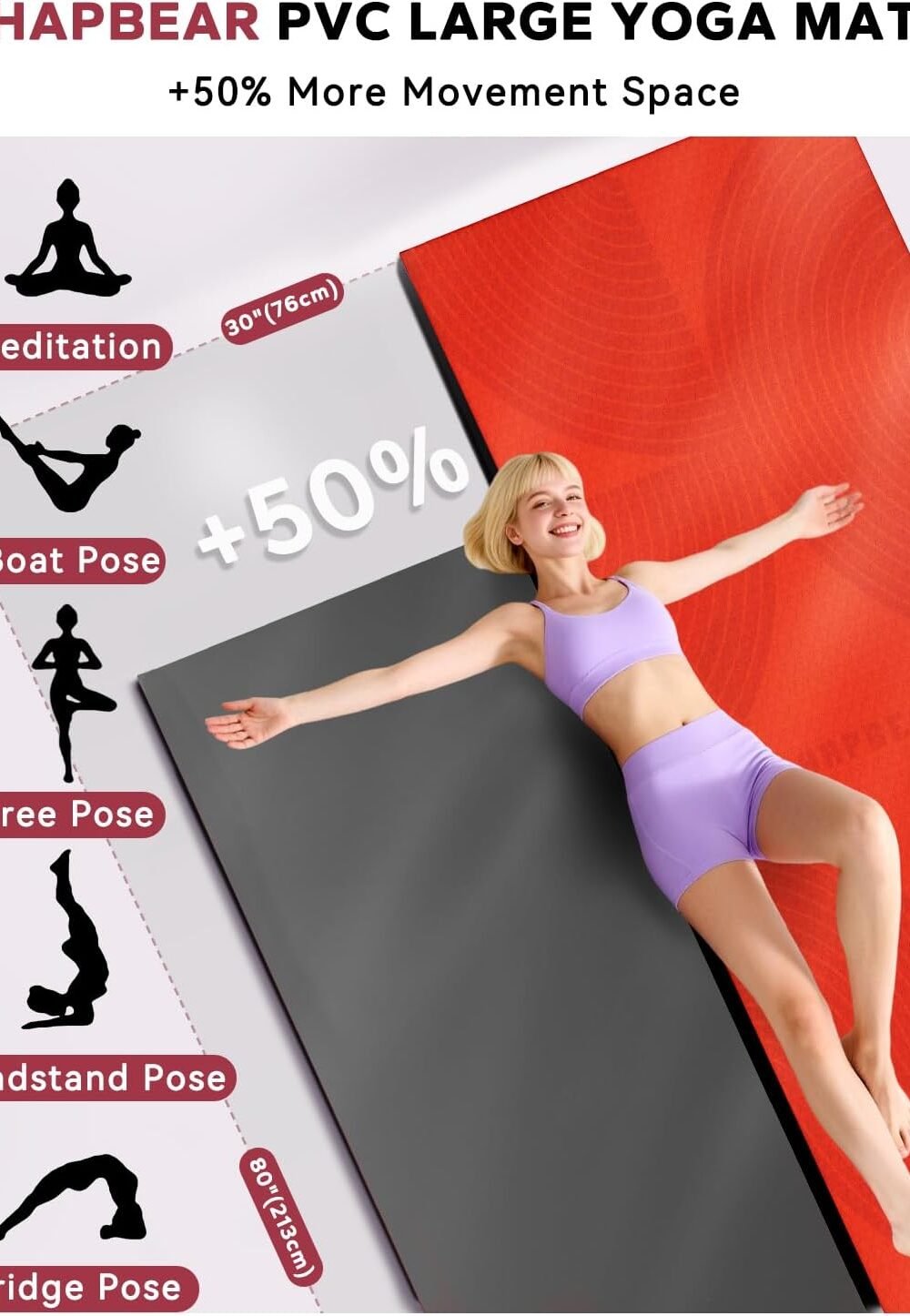 HPBER Extra Large Non-Slip Yoga Mat - Orange 2 Hpber Extra Large Non-Slip Yoga Mat - Orange - Image 2