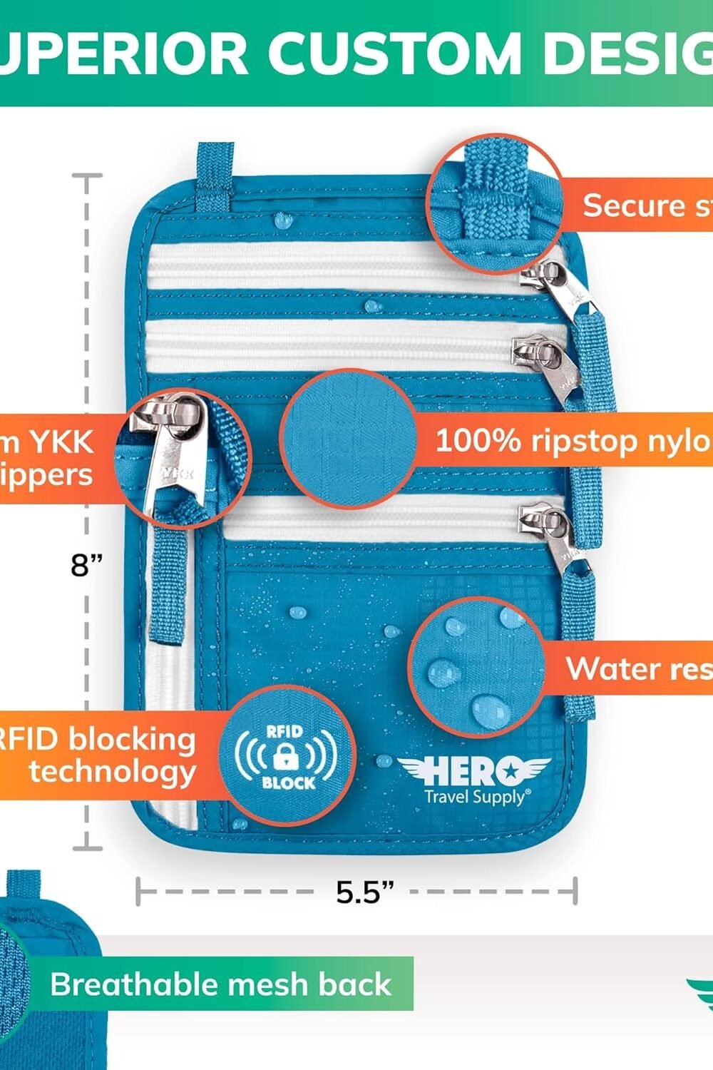 Hero Rfid Neck Wallet - Concealed Passport Holder - Image 2