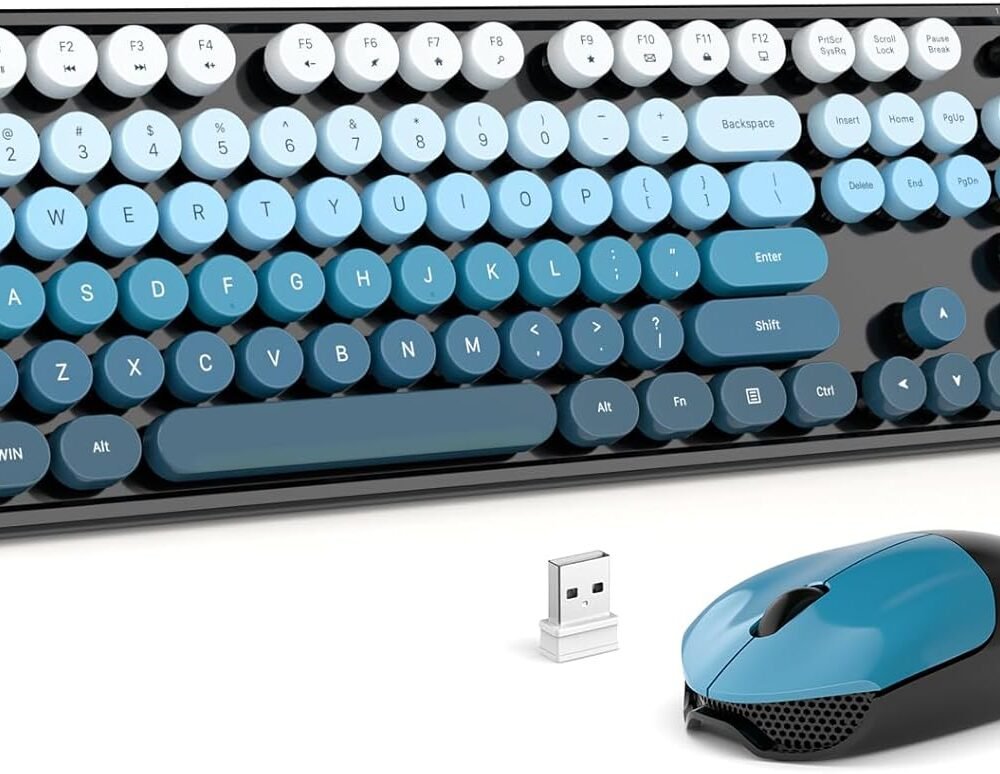 Mofii Retro Wireless Keyboard &Amp; Mouse Combo - Black Blue Gradient - Image 2