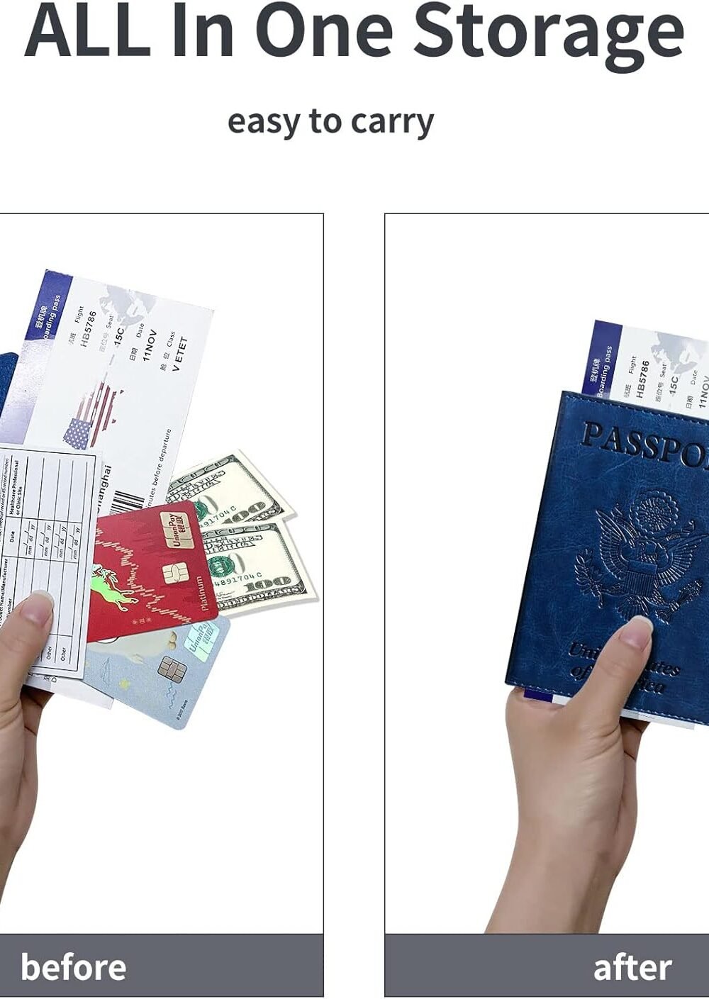 Navy Blue Rfid Passport Holder Wallet Case - Image 2