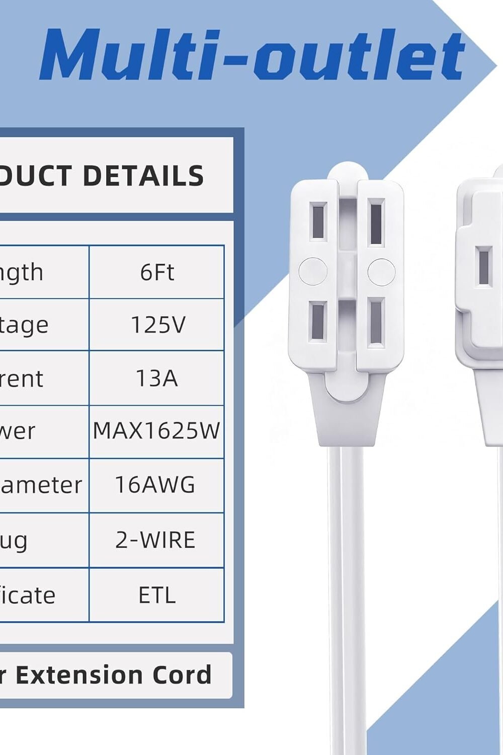 Power Strip with Outlets - ft Extension Cord 2 Power Strip With Outlets - Ft Extension Cord - Image 2