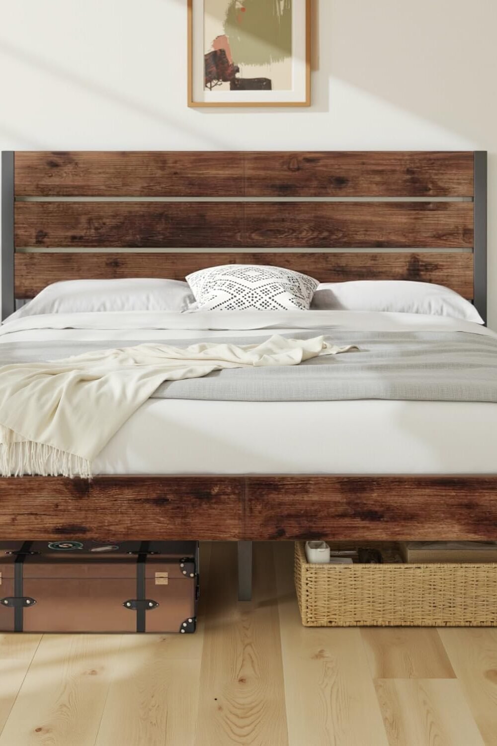 Queen Bed Frame With Headboard Srage - Retro Brown - Image 2