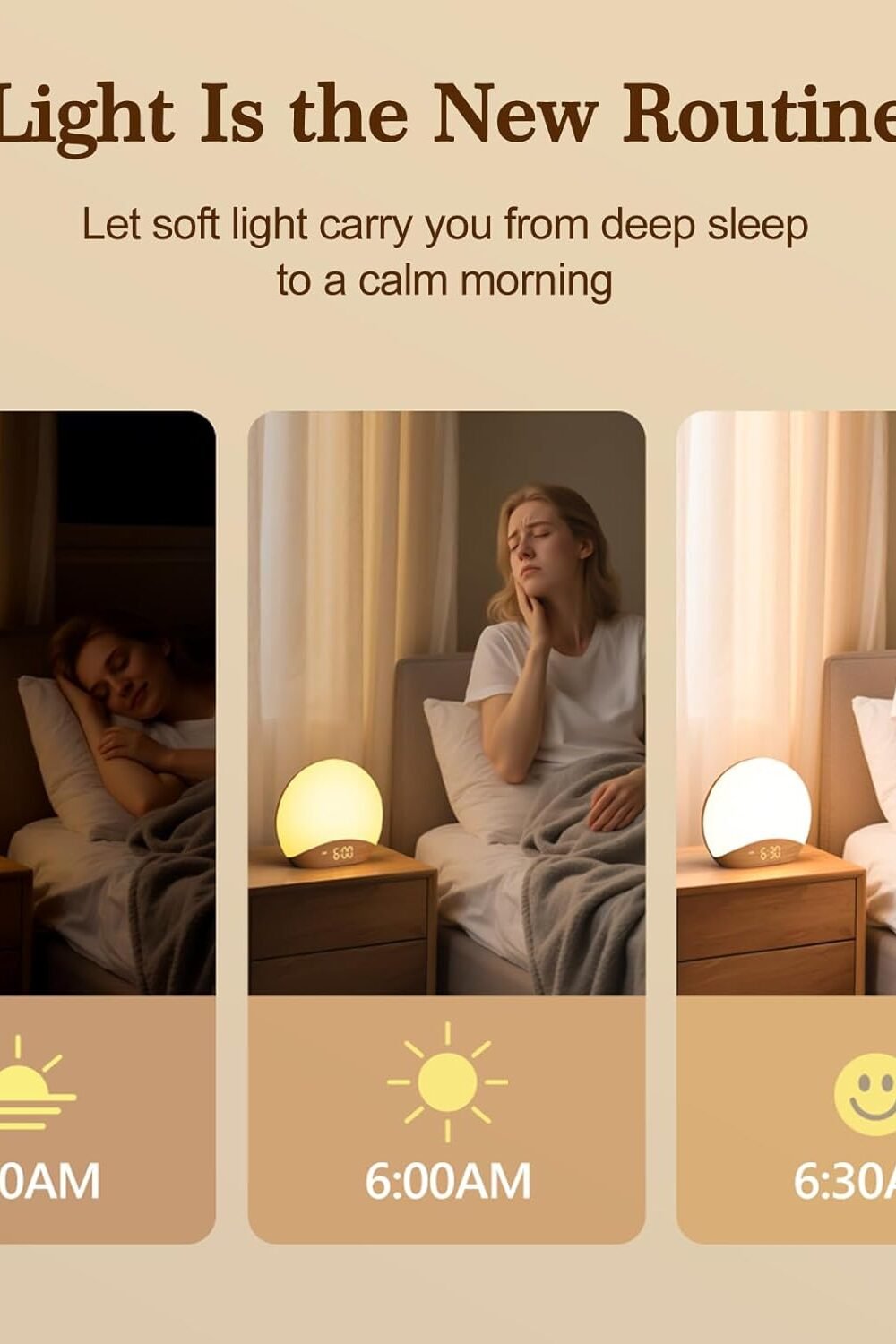 Wood Gra Sunrise Larm Clock With Nightlight - Image 2