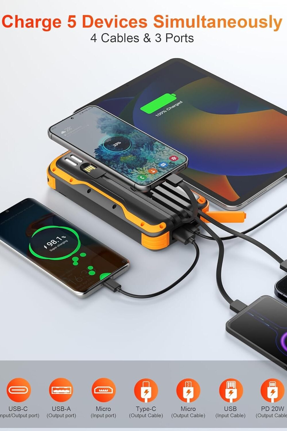 Portable Solar Charger Power Bank With Flashlights - Image 2
