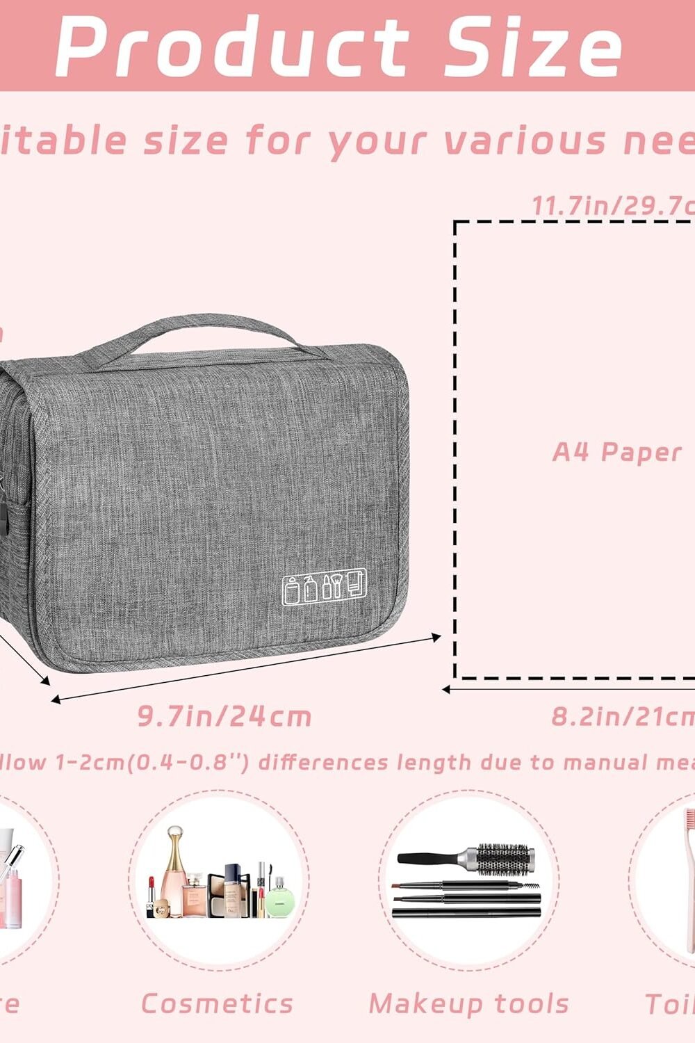 Waterproof avel iletry Bag with Hook - Grey 2 Waterproof Avel Iletry Bag With Hook - Grey - Image 2