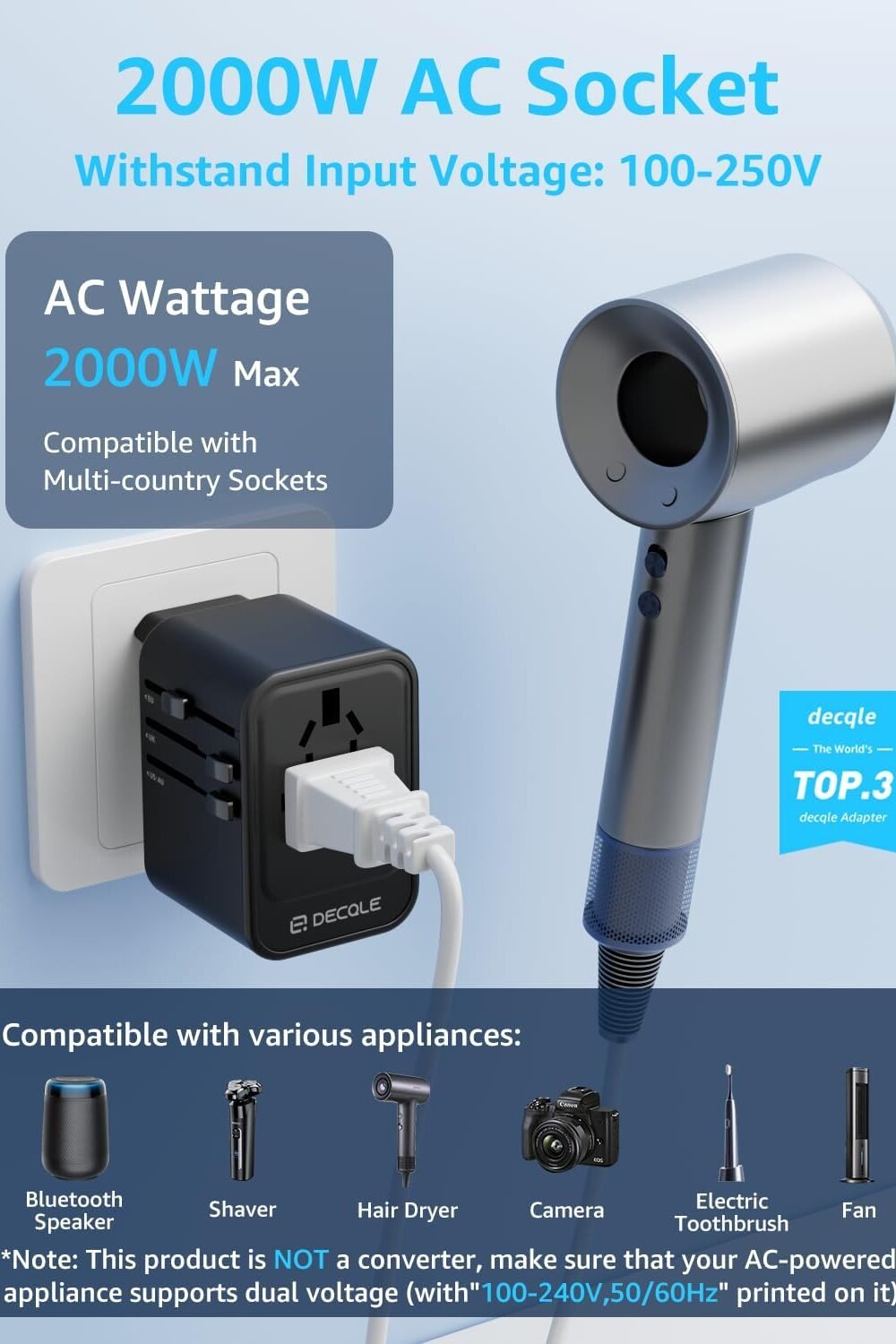 Universal Avel Dapter With Usb-C Usb Ports - Black - Image 2