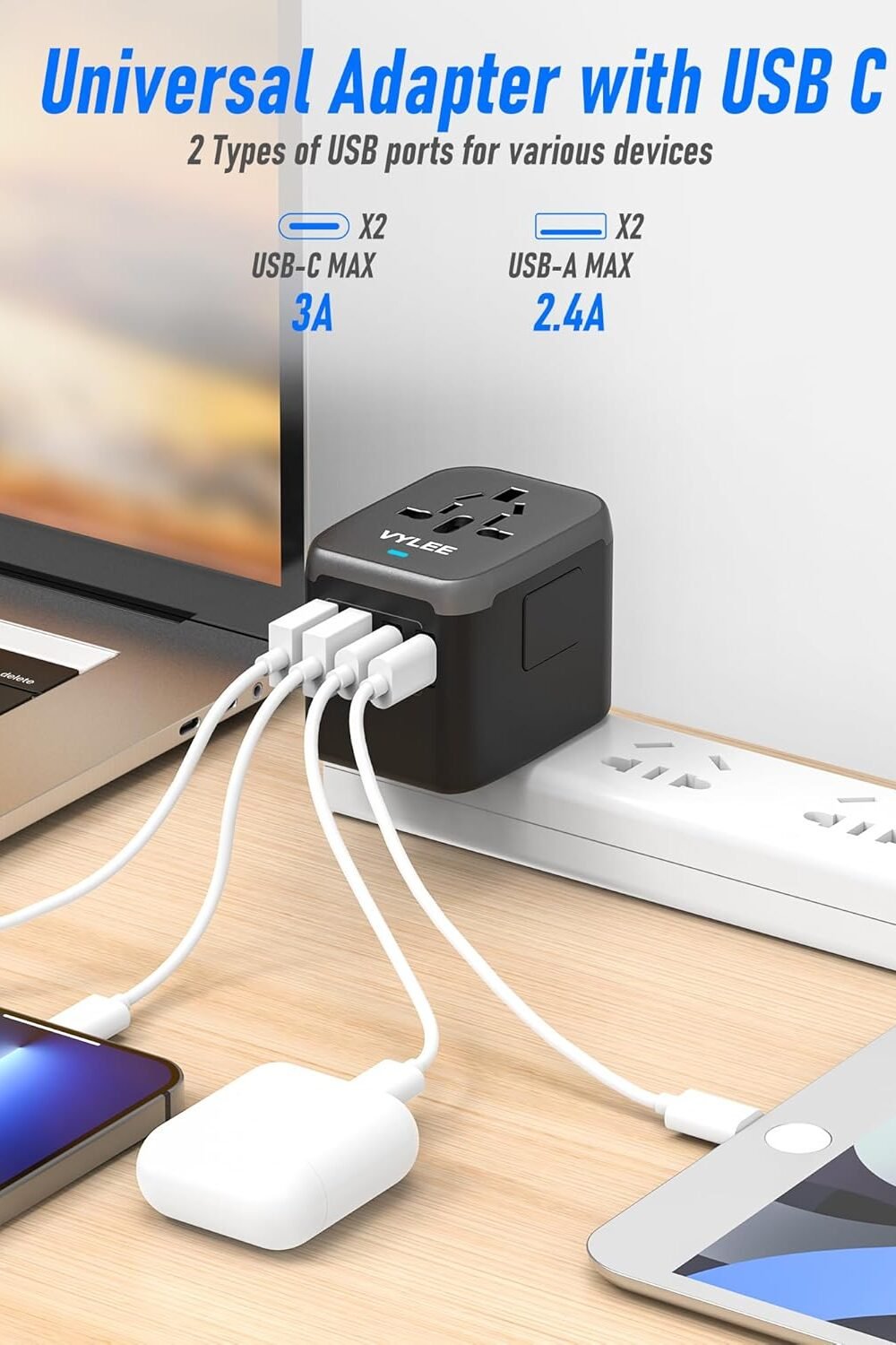 Vylee Universal Avel Dapter - Worldwide Usb Charger - Image 2