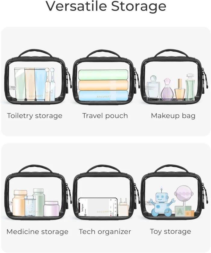 Large Clear TS-pproved Makeup Bag with Handle 5 Bagsmart Clear Tsa-Approved Toiletry Bag Large