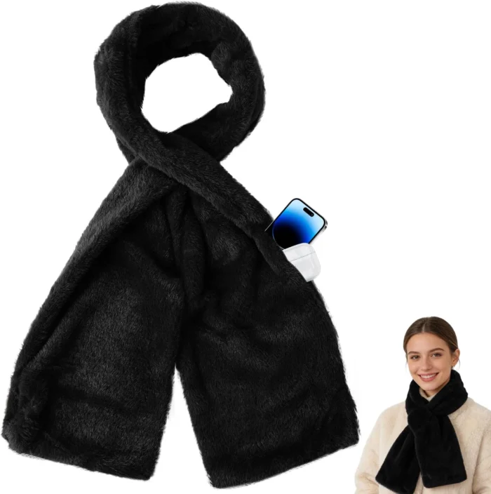 Cozy Faux-Fur Scarf with Zipper Pocket 2 Cozy Faux-Fur Scarf With Zipper Pocket