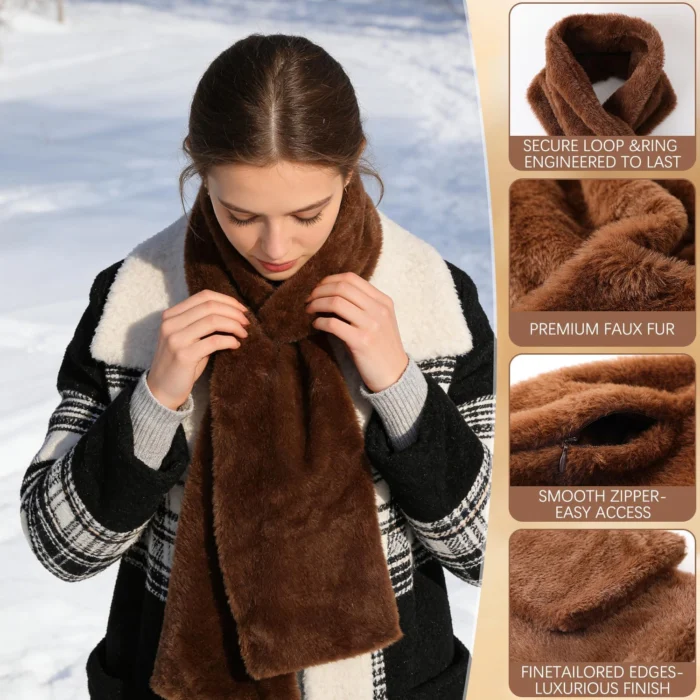 Cozy Faux-Fur Scarf with Zipper Pocket 3 Cozy Faux-Fur Scarf With Zipper Pocket