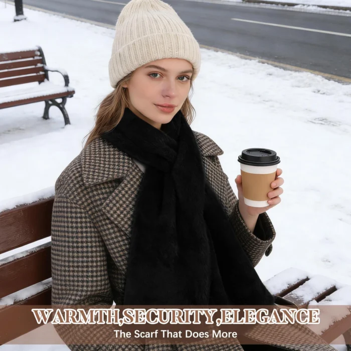 Cozy Faux-Fur Scarf with Zipper Pocket 4 Cozy Faux-Fur Scarf With Zipper Pocket