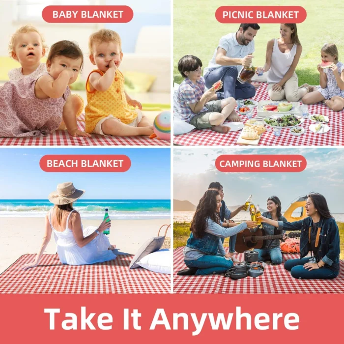 Extra Large Waterproof Picnic Blanket - Red White Checkered 3 Extra Large Waterproof Picnic Blanket 8211