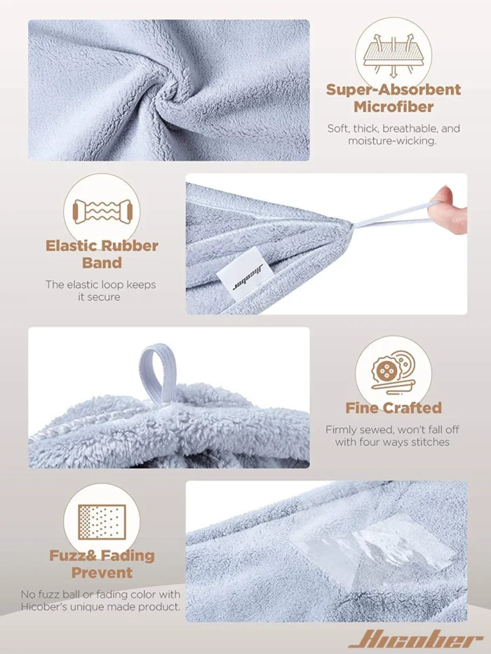 Hicober Quick Dry Microfiber Hair Wrap - Soft Turban Women 3 Hicober Microfiber Hair Towel Wrap Fast