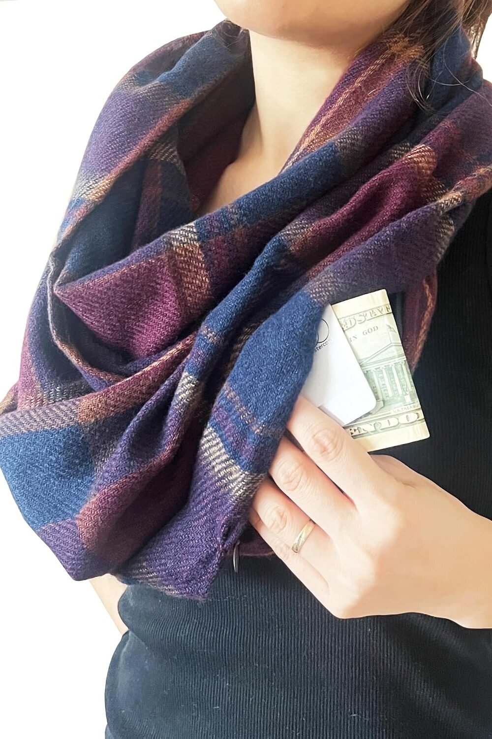 Waterproof Plaid Infity Scarf With Pocket - Image 2